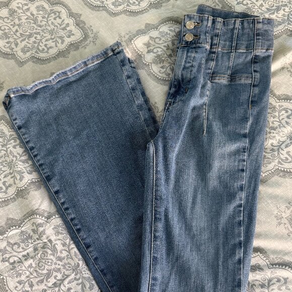 NWOT Free People Jayde Sunburst Blue Flares, Size 27 - Picture 1 of 8